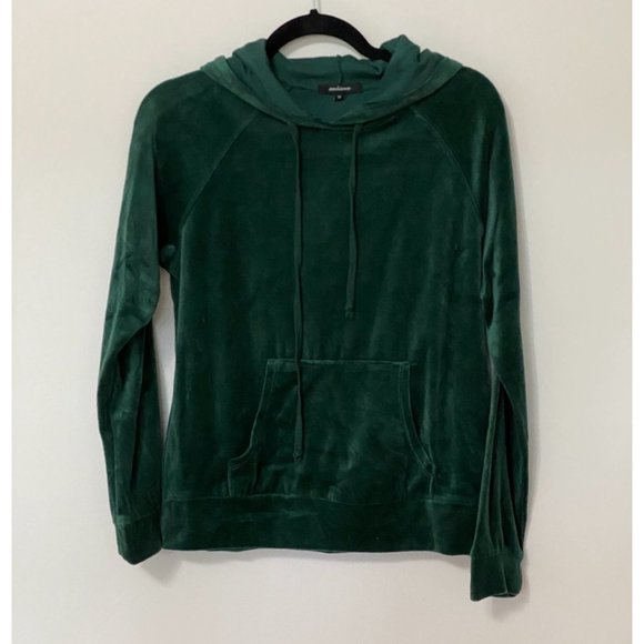 F21 Ambiance Hunter Forest Green Velvet Velour Pullover Hoodie Sweater Medium - Picture 3 of 9